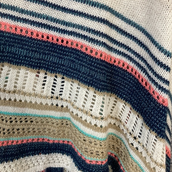 Women’s Cream Teal Pink Blue Stripes Knit Open Cardigan Knit LS Sweater - Picture 7 of 7